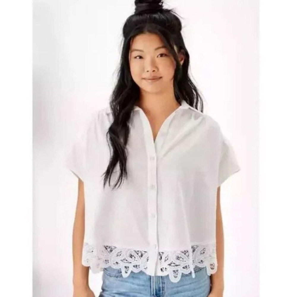 NWOT American Eagle Oversized Resort Shirt White cotton linen Size Large